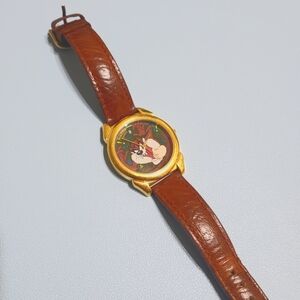 Vintage 90s Armitron Warner Bros Tasmanian Devil leather watch